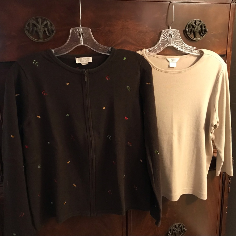 Christopher & Banks Retro Chic Fall Brown & Tan Cardigan Sweater Bundle M